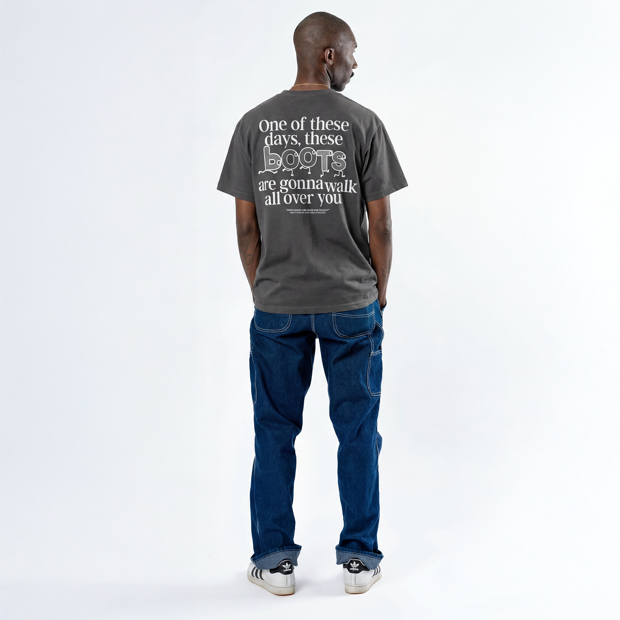 Lee Hazlewood: These Boots Are Made for Walkin' Lyric Tee (Charcoal) Back Men's