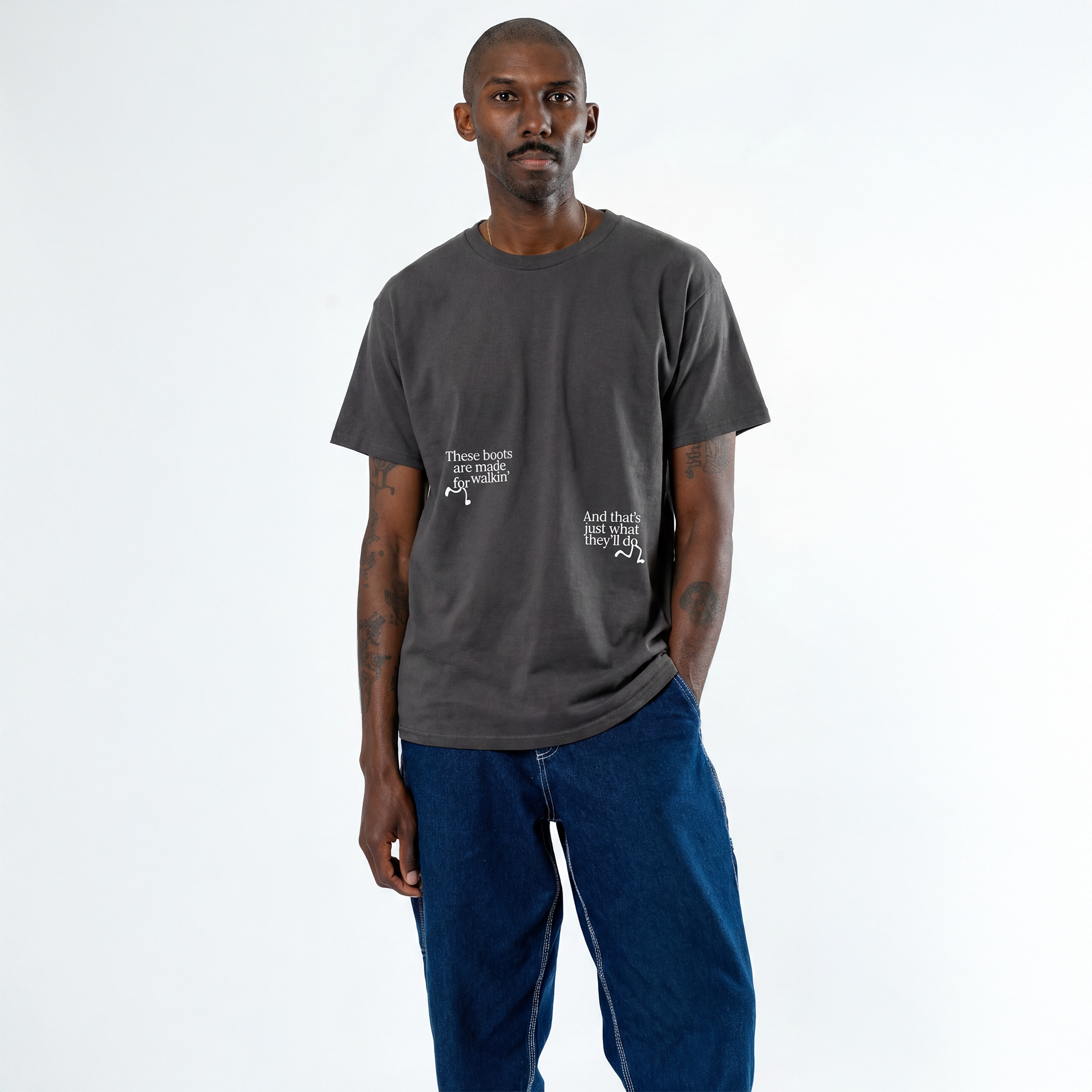 Lee Hazlewood: These Boots Are Made for Walkin' Lyric Tee (Charcoal) Front Men's
