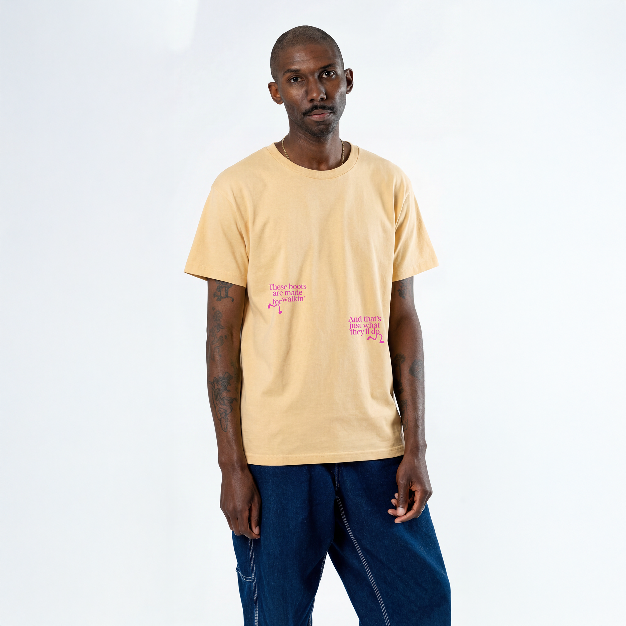 Lee Hazlewood: These Boots Are Made for Walkin' Lyric Tee (Yellow Haze) Front Close Up