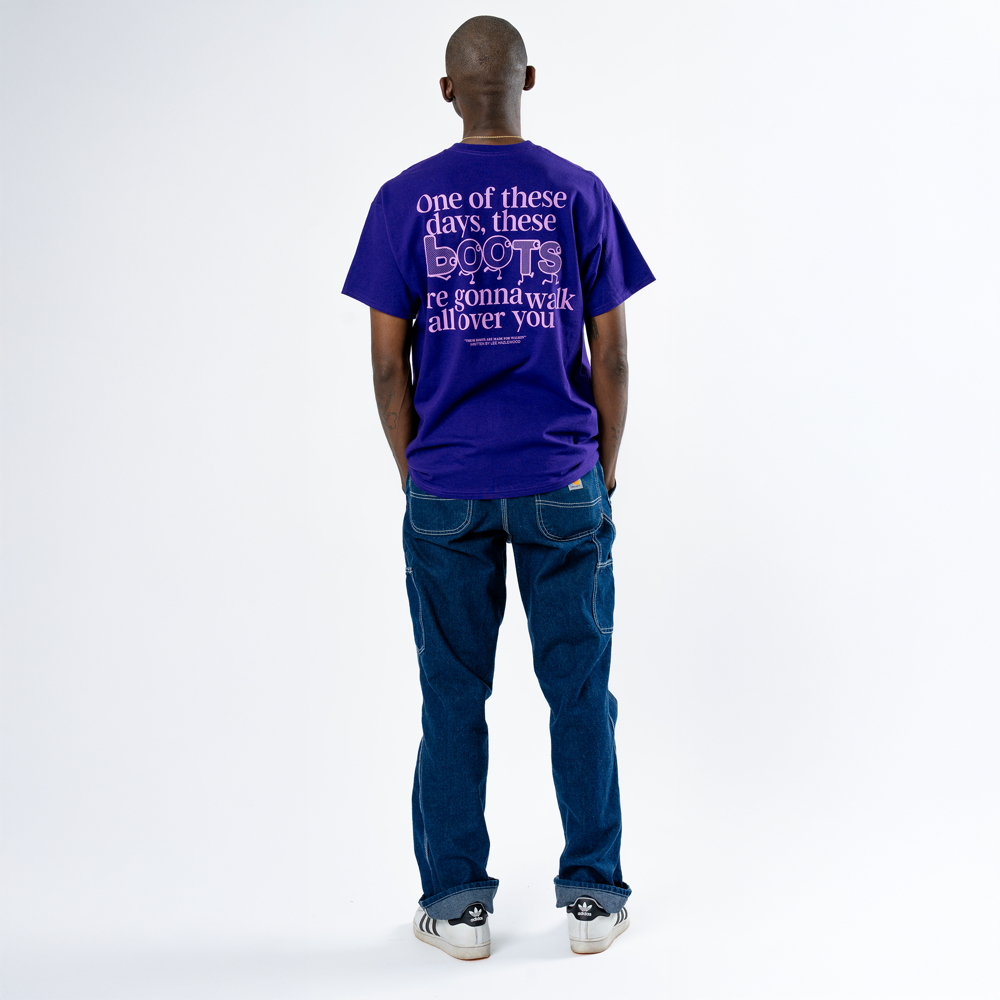Lee Hazlewood: These Boots Are Made for Walkin' Lyric Tee (Purple) Back