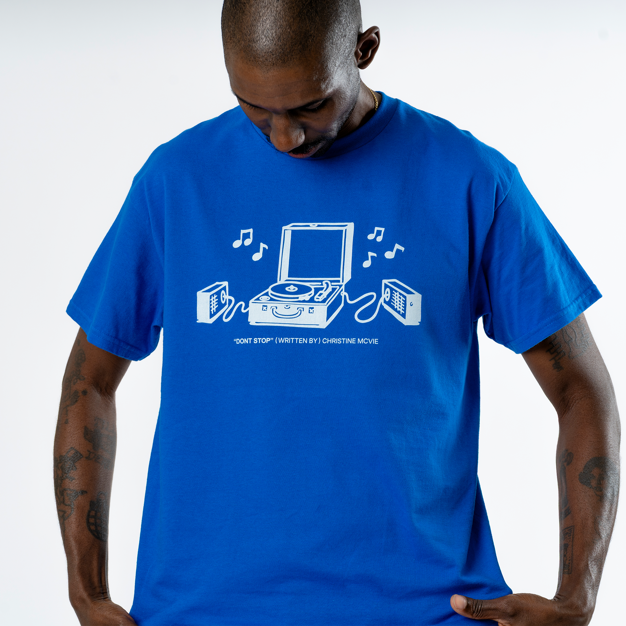 Christine McVie: Don't Stop Lyric Tee (Royal) Close Up Front