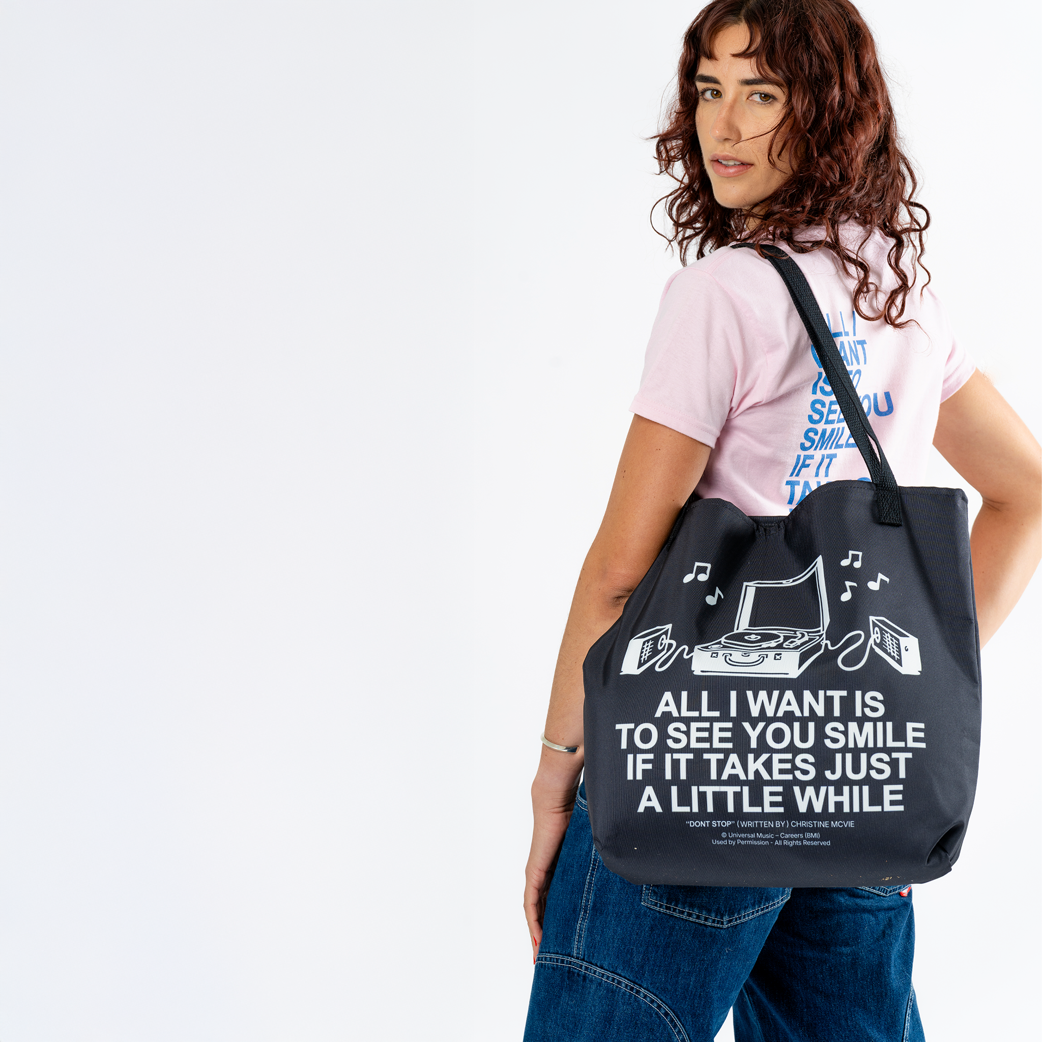 Christine McVie: Don't Stop Lyric Tote (Black) Lifestyle