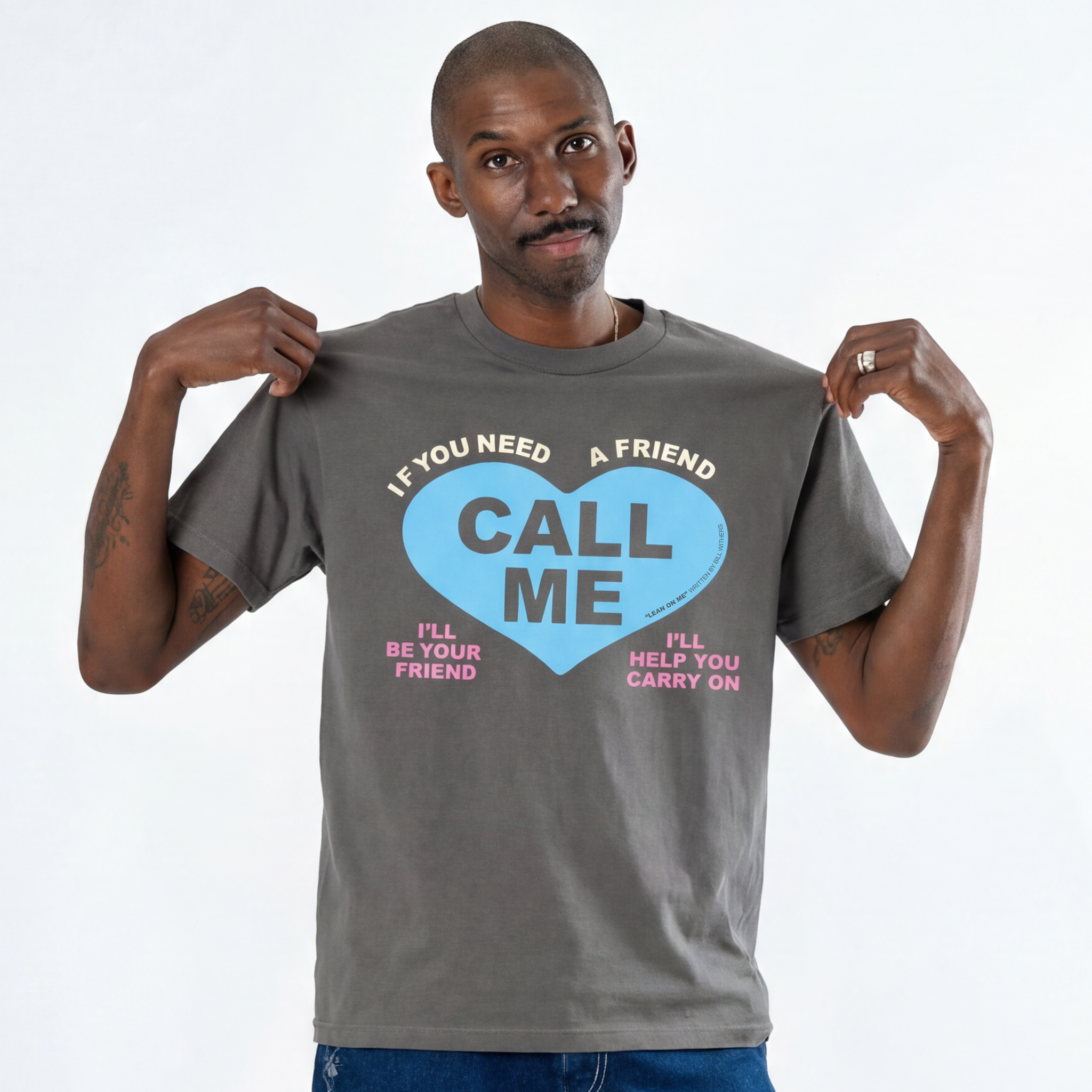 Bill Withers: Lean on Me Lyric Tee (Charcoal) Close Up