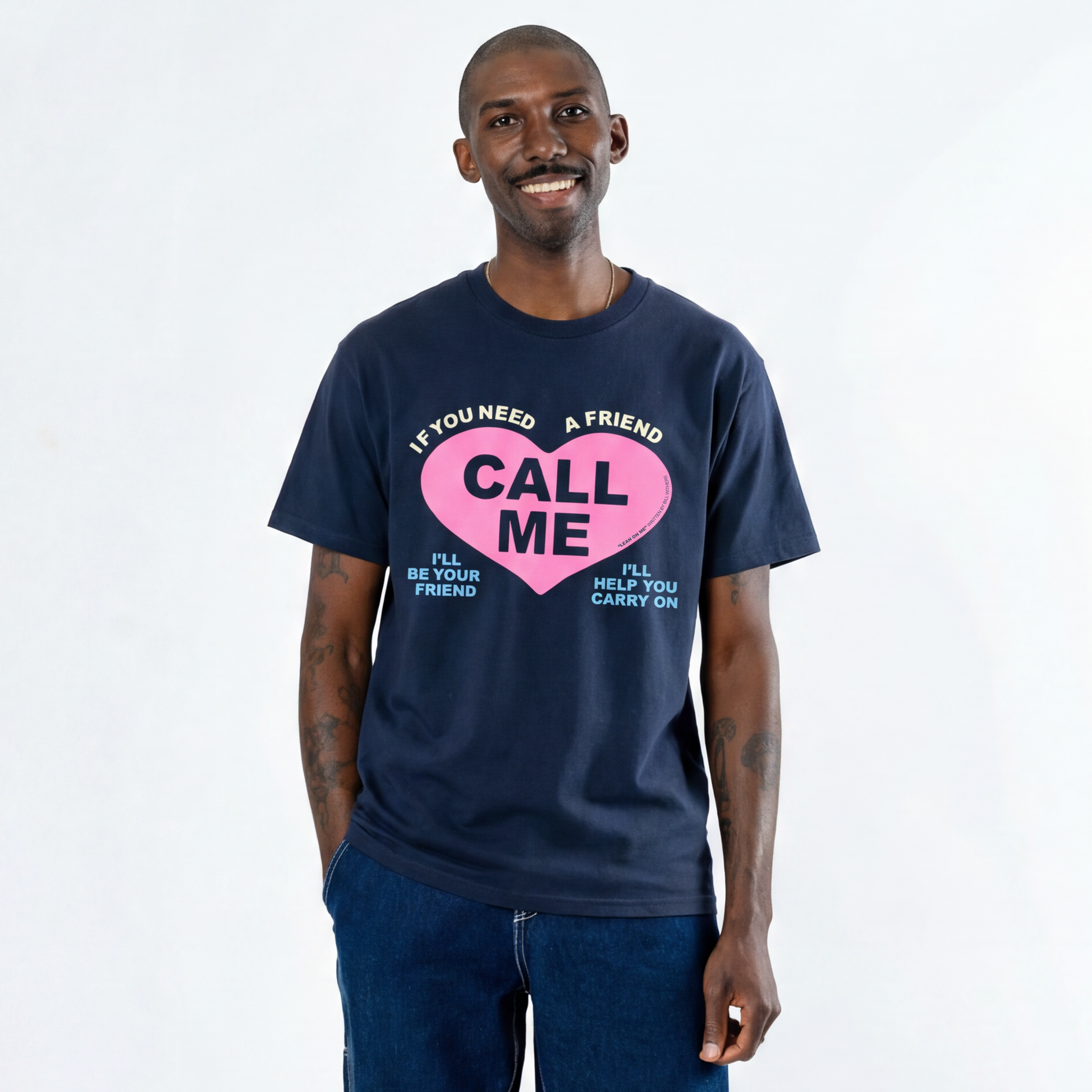 Bill Withers: Lean on Me Lyric Tee (Navy) Close Up Men's