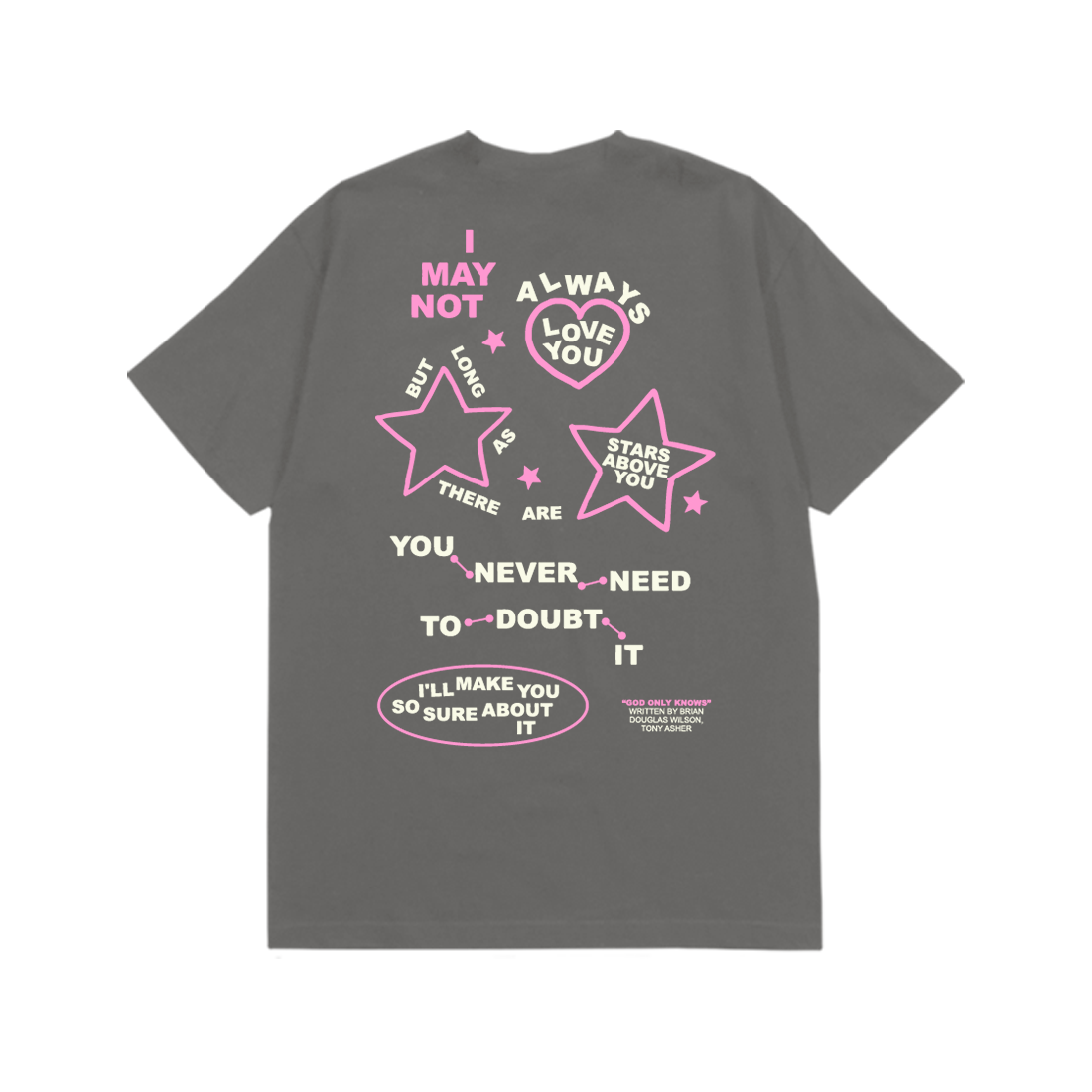 Brian Wilson: God Only Knows Lyric Tee (Charcoal) Flat Lay Back