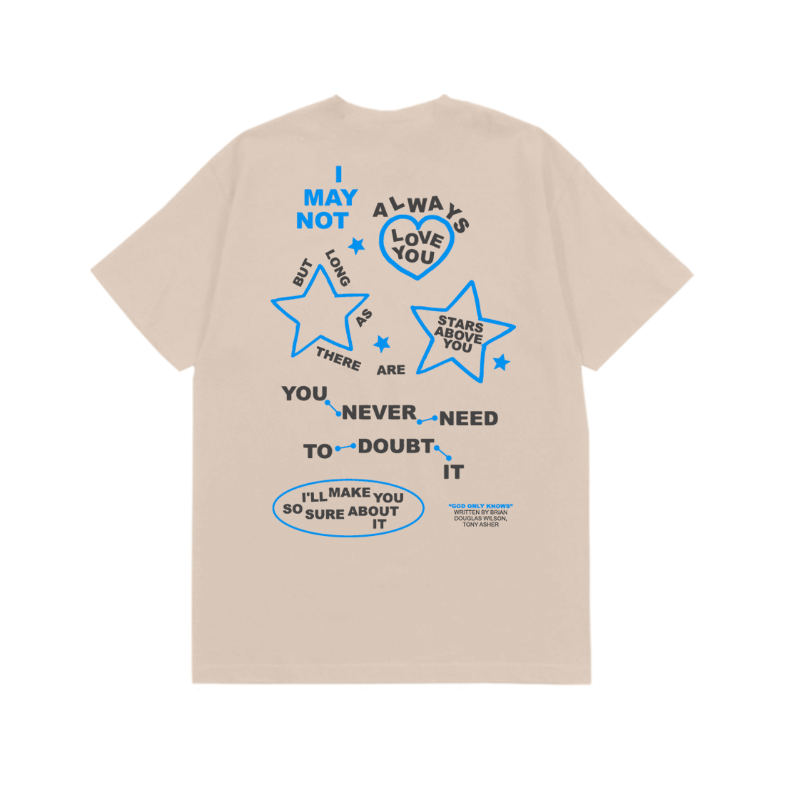 Brian Wilson: God Only Knows Lyric Tee (Natural) Flat Lay Back