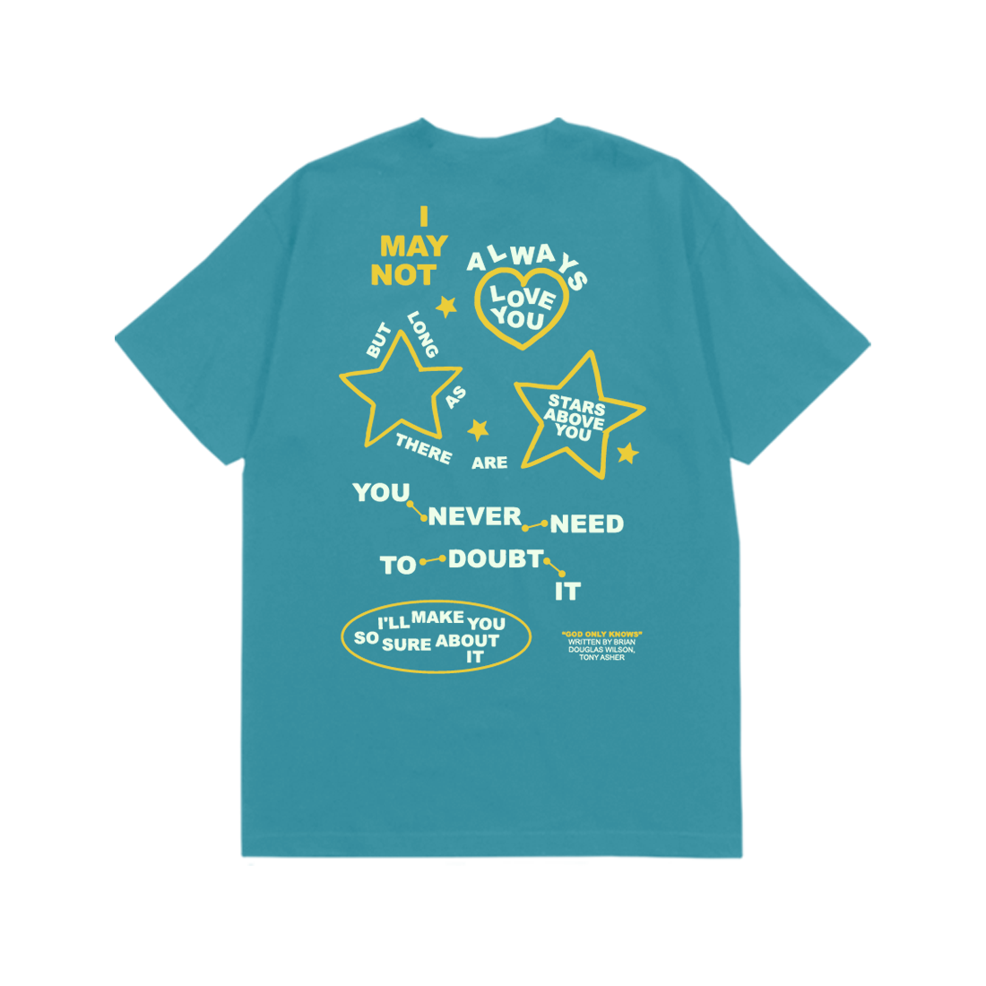 Brian Wilson: God Only Knows Lyric Tee (Tropical Blue) Flat Lay Back