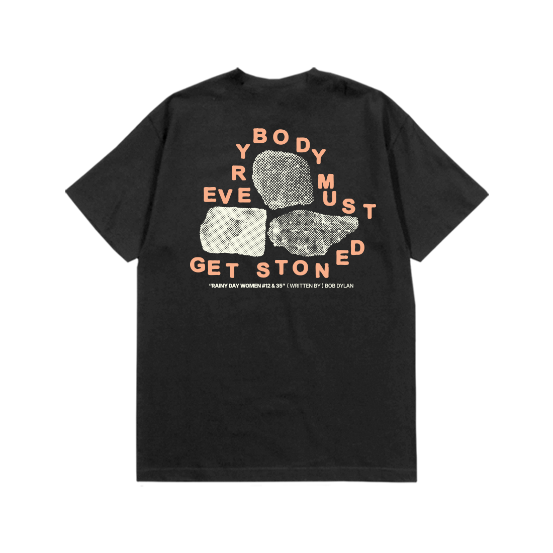Bob Dylan: Rainy Day Women Lyric Tee (Black) Flat Lay Back