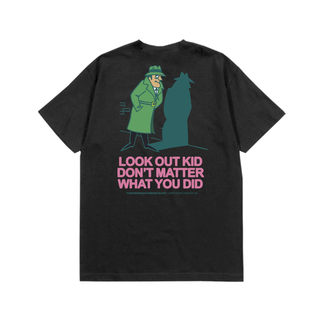 Bob Dylan: Subterranean Homesick Blues Lyric Tee (Black) Flat Lay Back