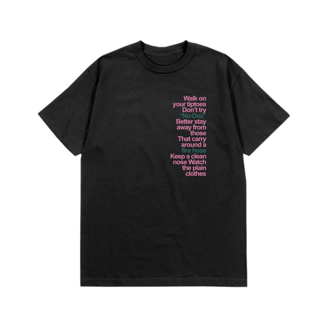 Bob Dylan: Subterranean Homesick Blues Lyric Tee (Black) Flat Lay Front