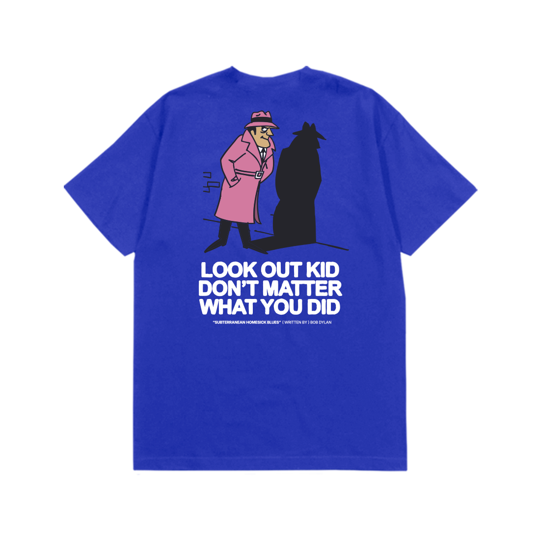 Bob Dylan: Subterranean Homesick Blues Lyric Tee (Royal) Flat Lay Back
