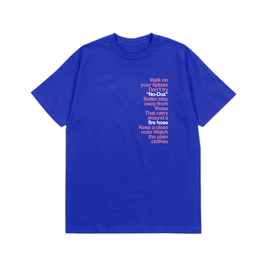 Bob Dylan: Subterranean Homesick Blues Lyric Tee (Royal) Flat Lay Front