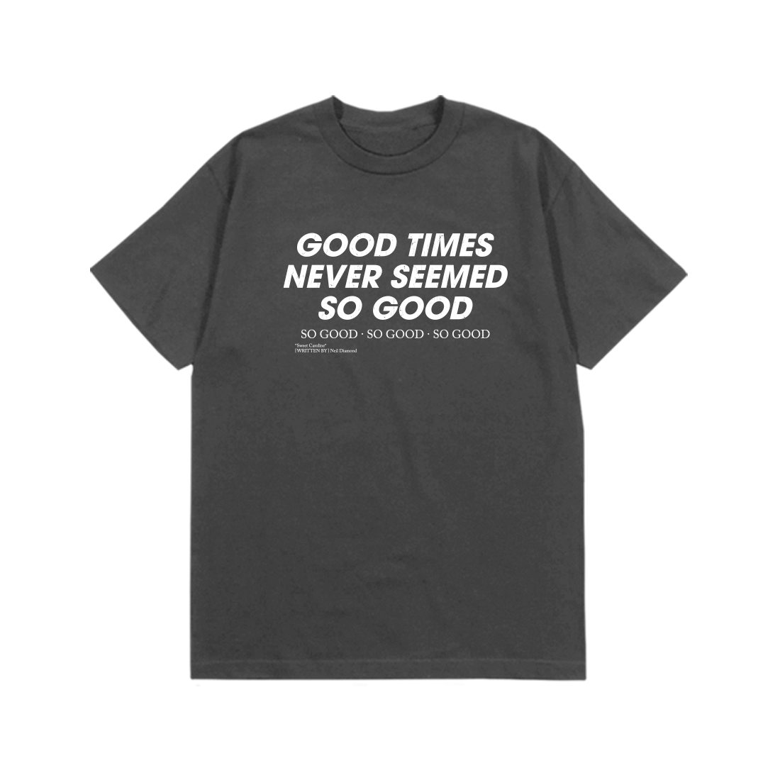 Neil Diamond: Sweet Caroline Lyric Tee (Charcoal) Flat Lay Front