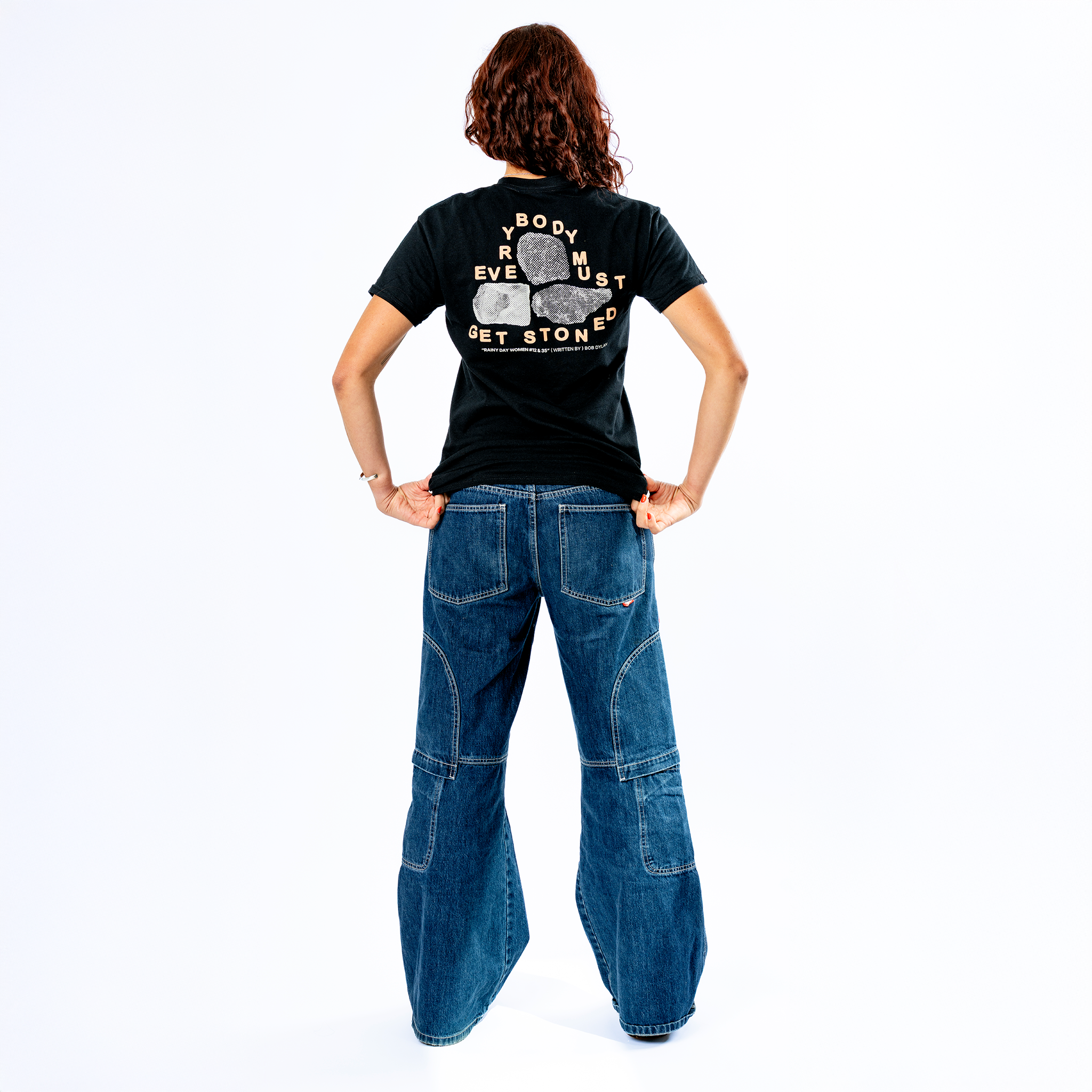 Bob Dylan: Rainy Day Women Lyric Tee (Black) Women's Back