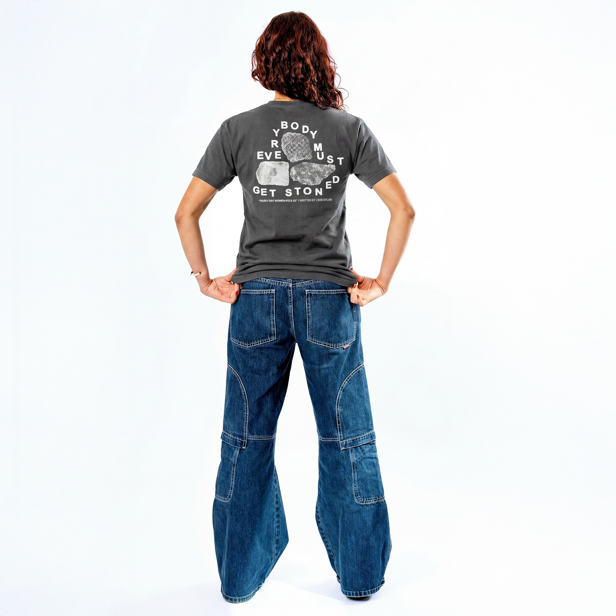 Bob Dylan: Rainy Day Women Lyric Tee (Charcoal) Women's Back