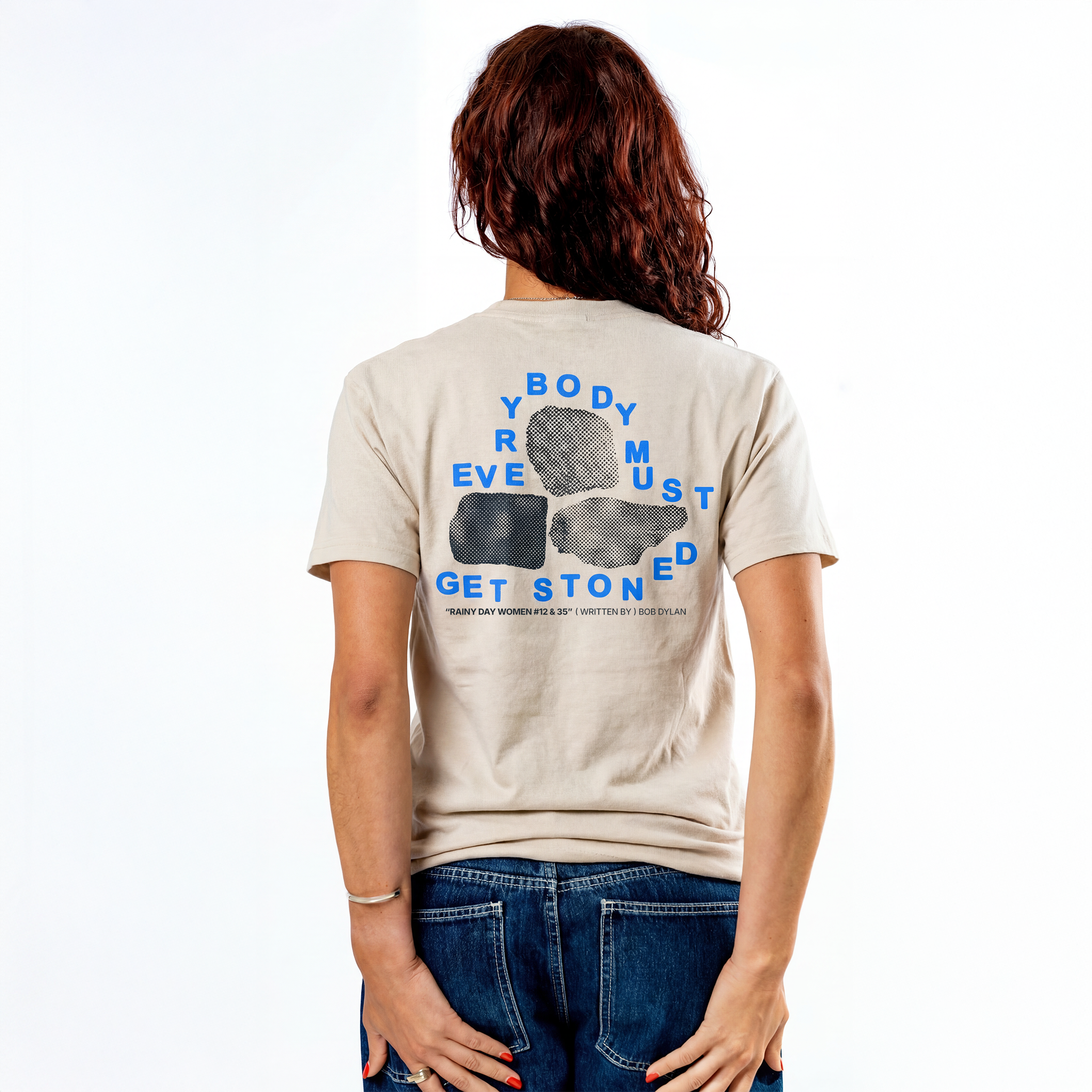 Bob Dylan: Rainy Day Women Lyric Tee (Natural) Women's Back