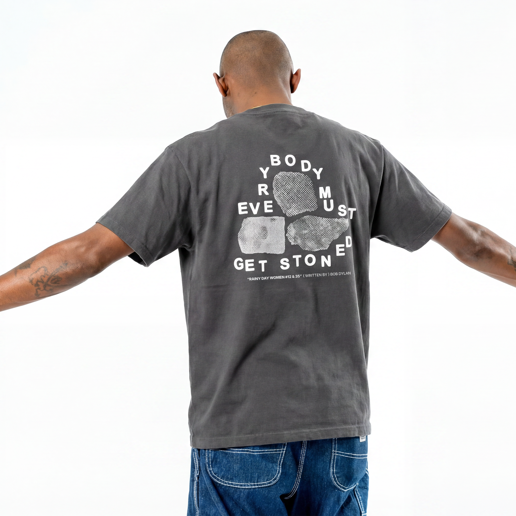Bob Dylan: Rainy Day Women Lyric Tee (Charcoal) Back