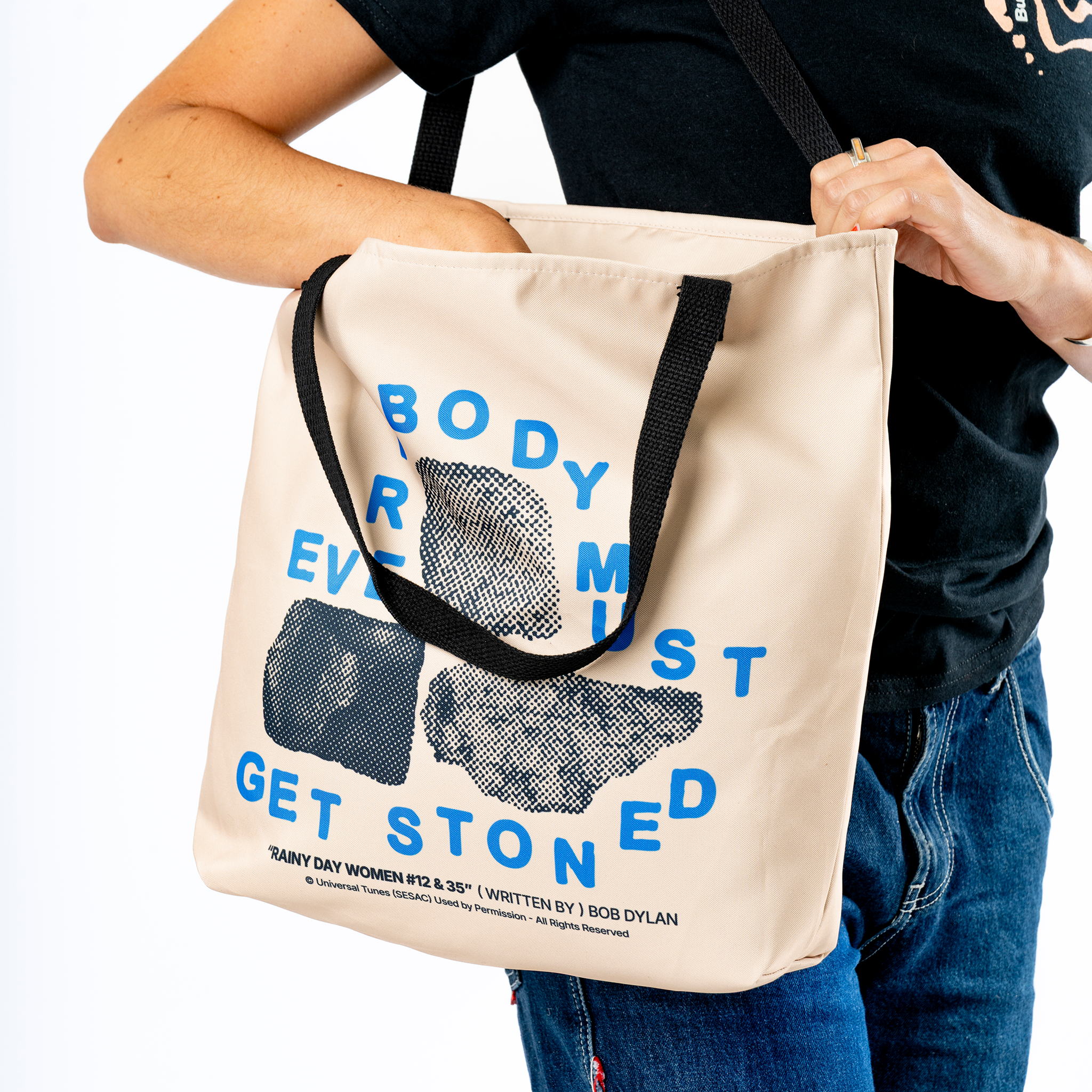 Bob Dylan: Rainy Day Women Lyric Tote (Khaki) Lifestyle