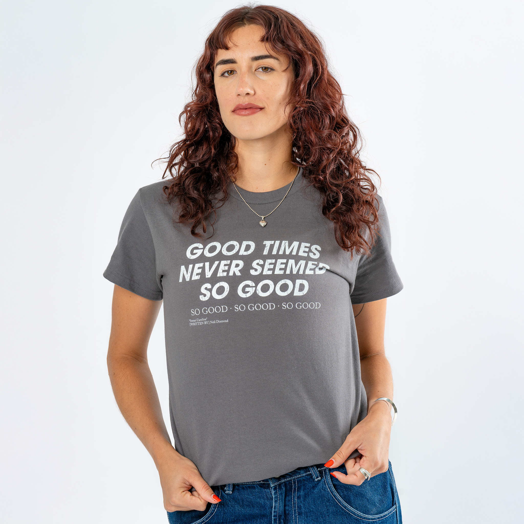 Neil Diamond: Sweet Caroline Lyric Tee (Charcoal) Front View