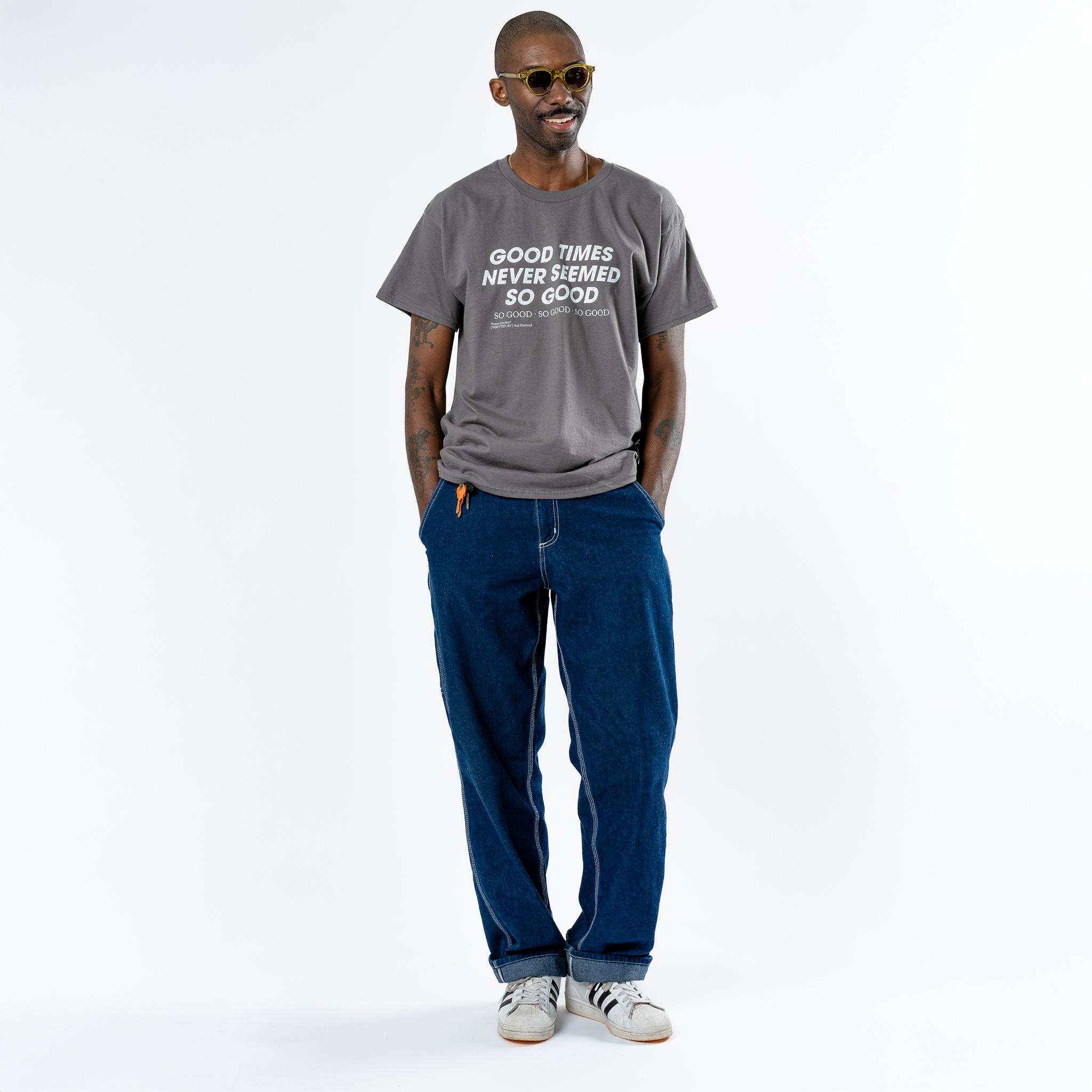 Neil Diamond: Sweet Caroline Lyric Tee (Charcoal) Male Model Front