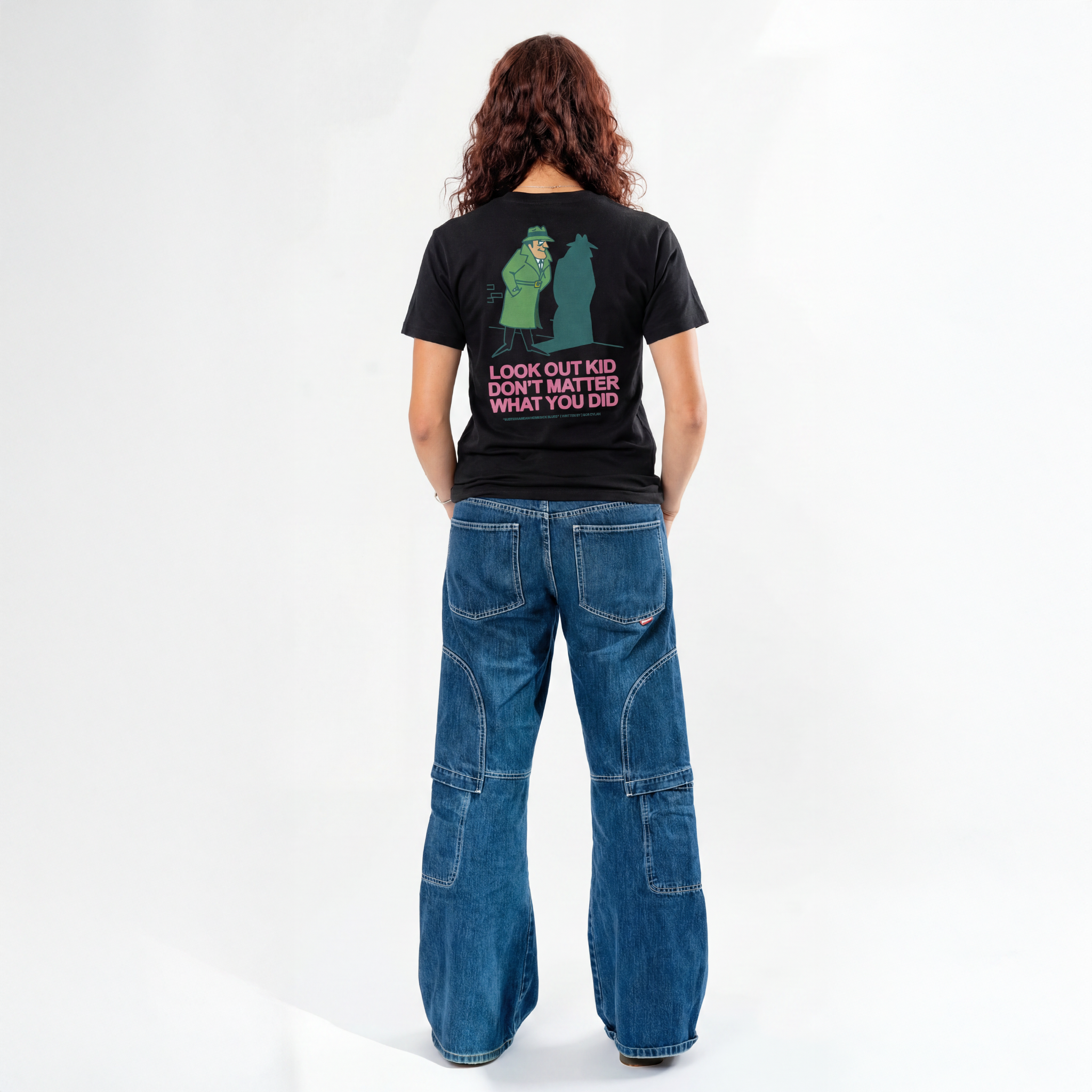 Bob Dylan: Subterranean Homesick Blues Lyric Tee (Black) Full Length Back Women's
