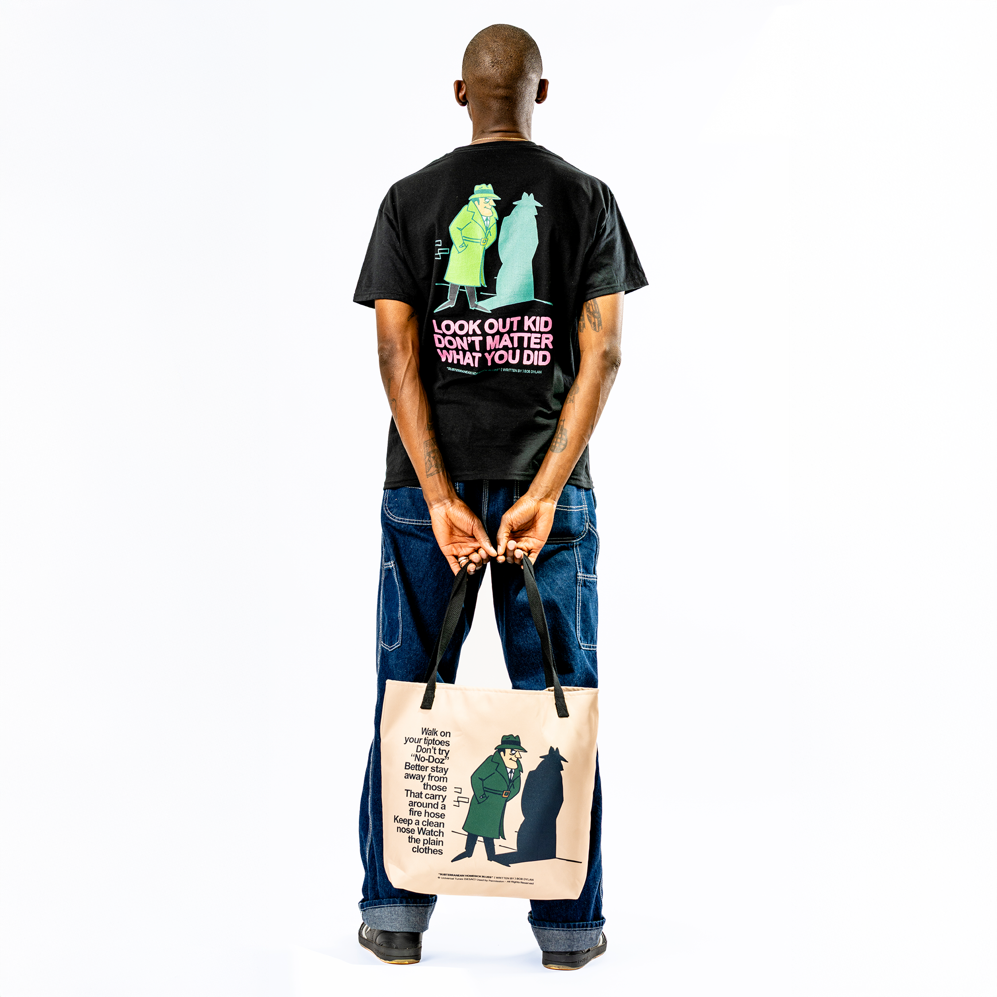 Bob Dylan: Subterranean Homesick Blues Lyric Tee (Black) Full Length Back