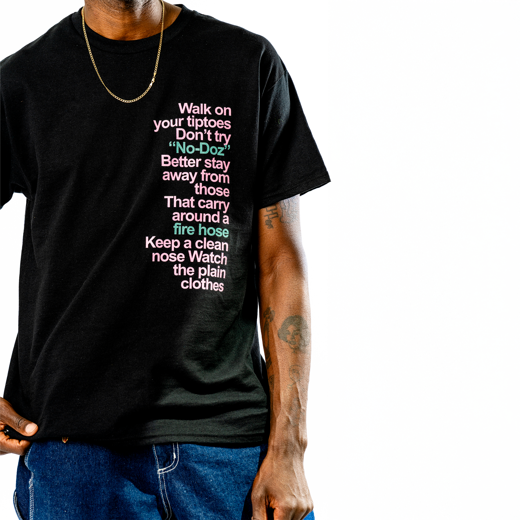 Bob Dylan: Subterranean Homesick Blues Lyric Tee (Black) Close Up Front