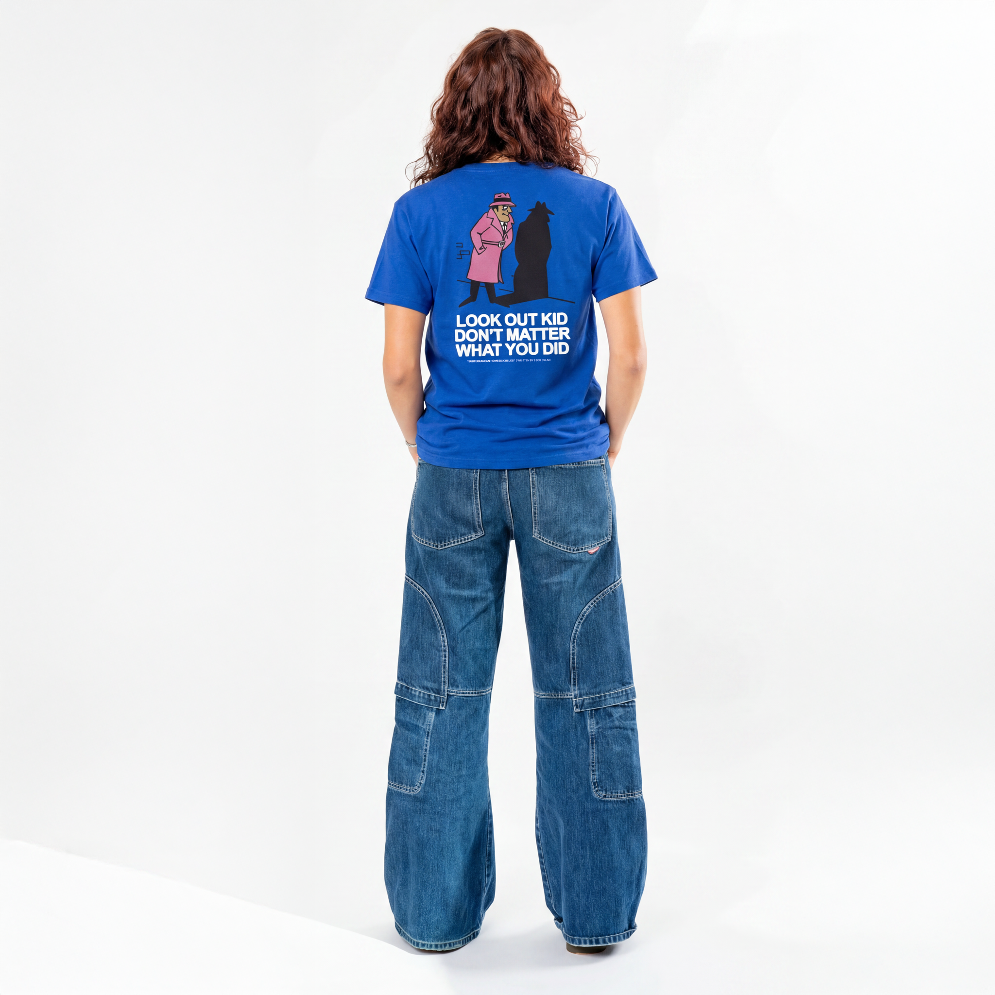 Bob Dylan: Subterranean Homesick Blues Lyric Tee (Royal) Women's Back