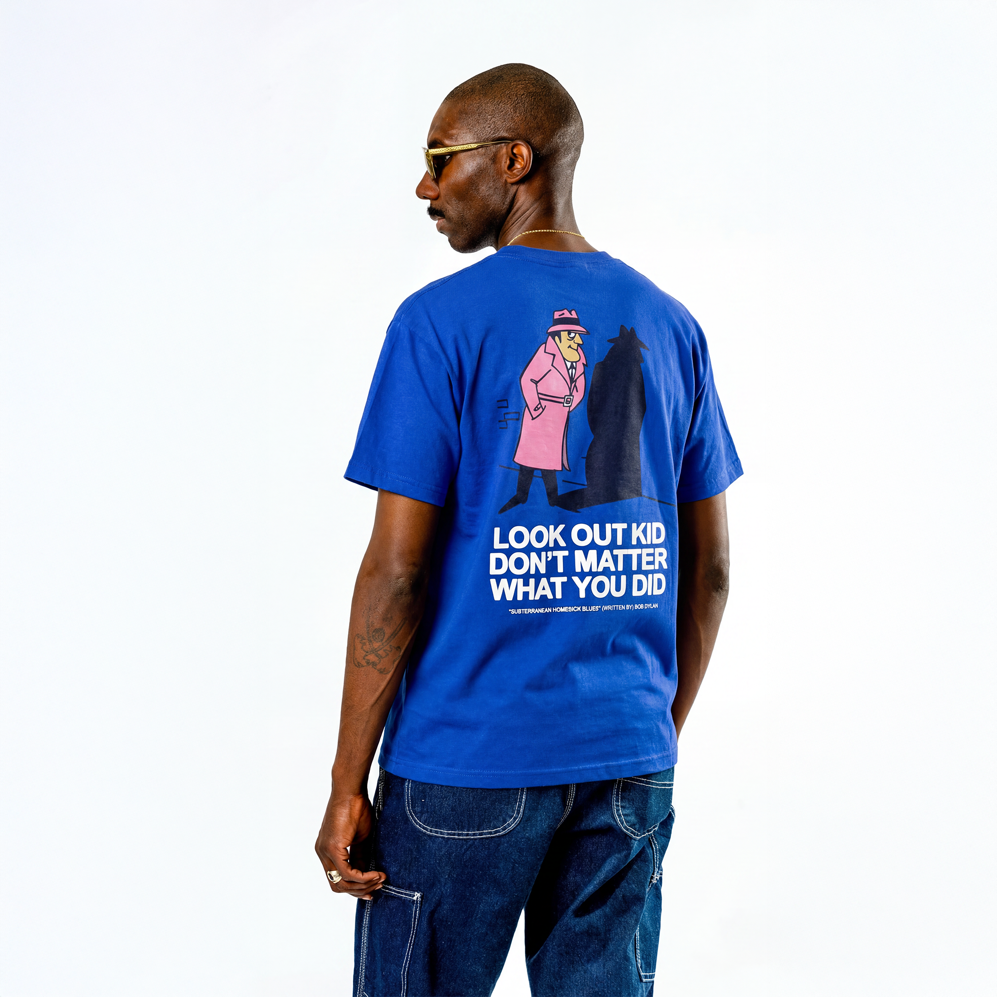 Bob Dylan: Subterranean Homesick Blues Lyric Tee (Royal) Back View