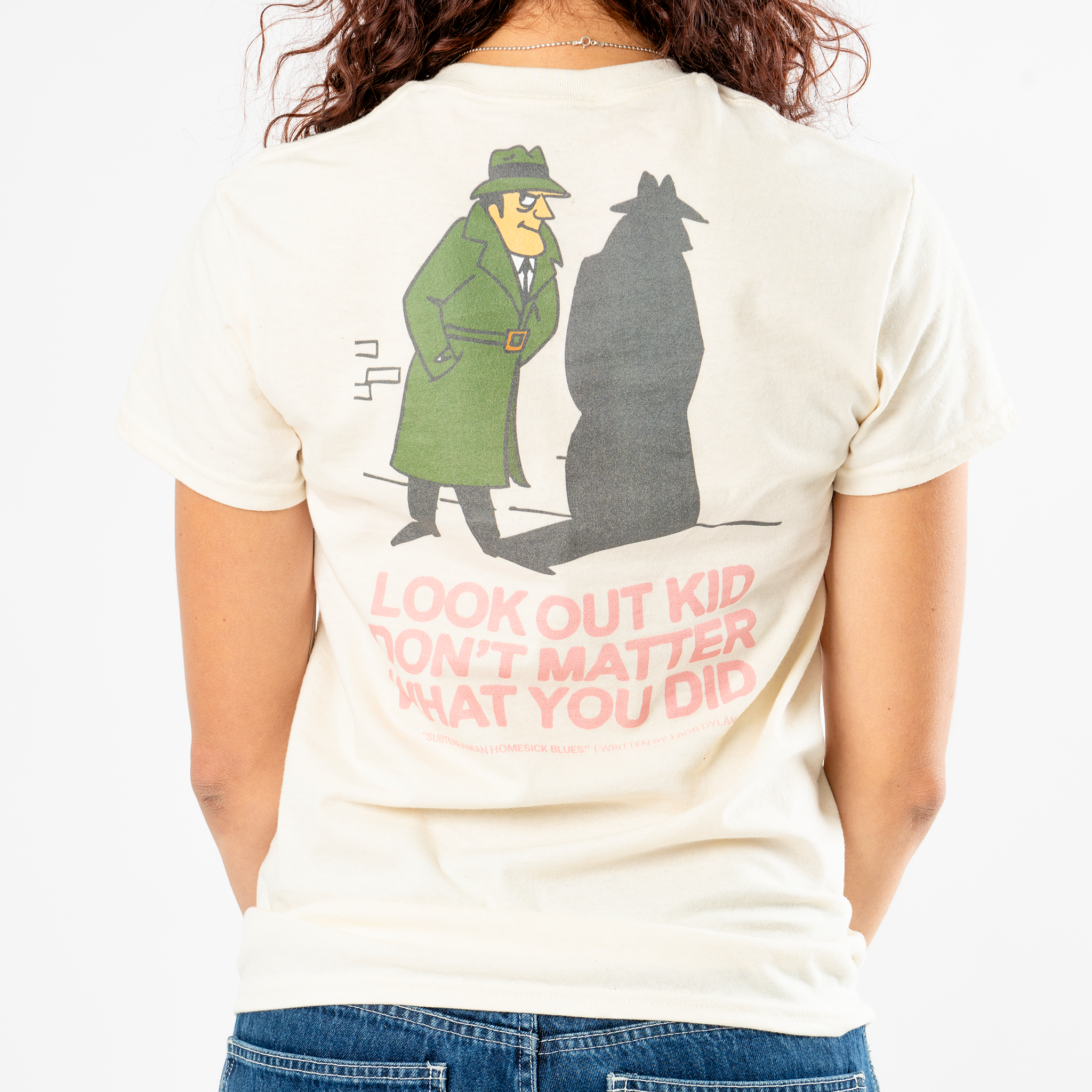 Bob Dylan: Subterranean Homesick Blues Lyric Tee (Natural) Women's Back Close Up