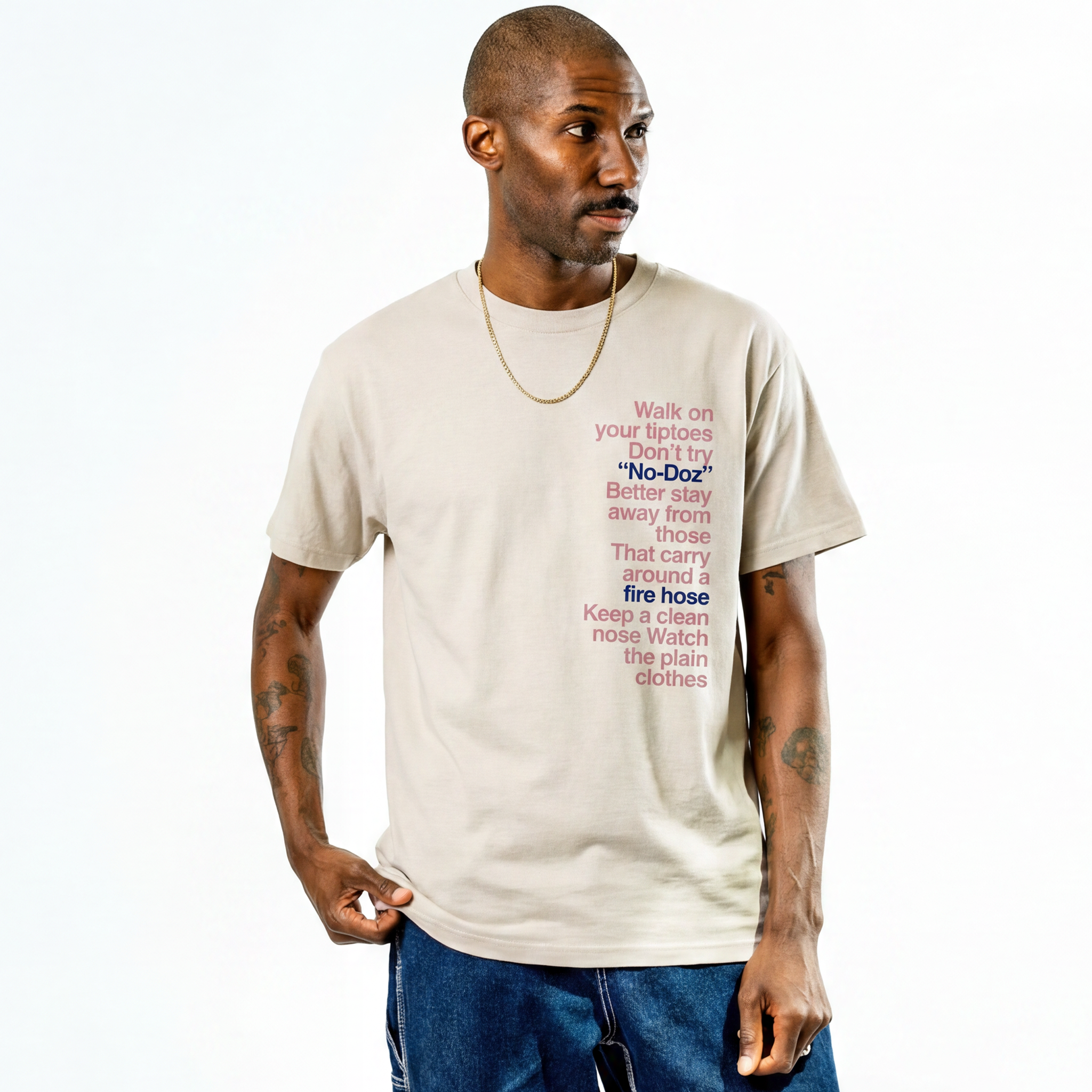Bob Dylan: Subterranean Homesick Blues Lyric Tee (Natural) Front Close Up