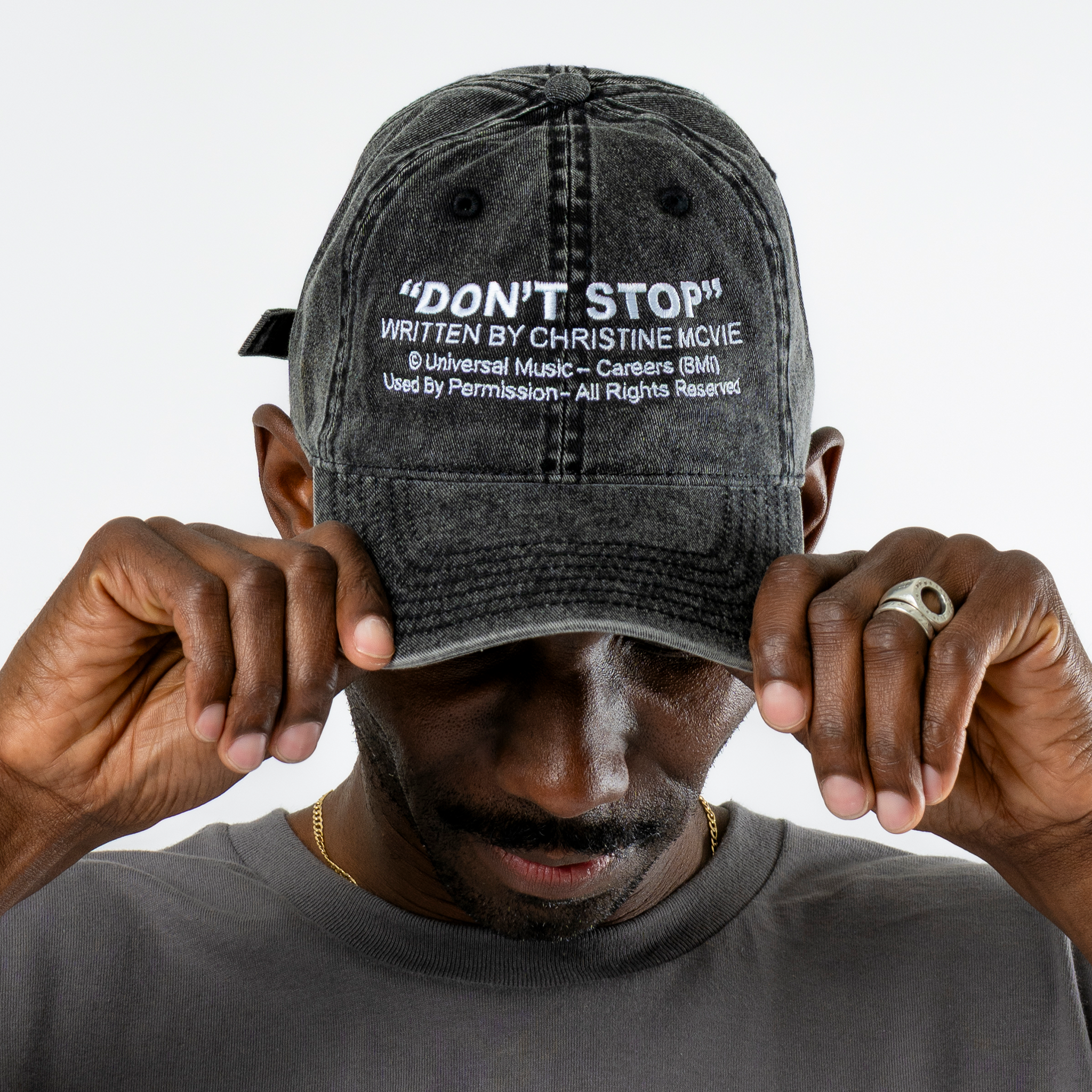 Christine McVie: Don't Stop Lyric Dad Hat (Black) Front